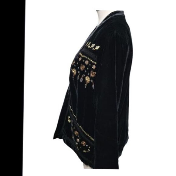 Vintage America Black Velvet Embroidered Jacket Bohemian Style Size L Preowned. - Picture 8 of 9